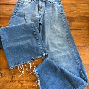 Kensie Vintage Lux Raw Hem Wide Leg Jeans - Medium Blue 8/29